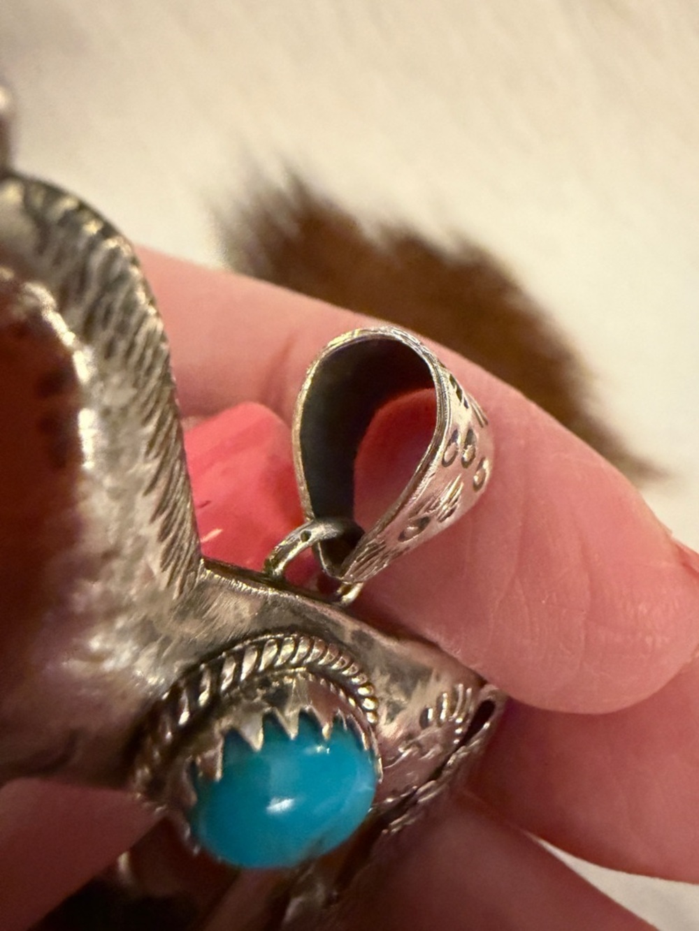 ❤️ Kingman Turquoise Sterling Hand Stamped Statement Horse Unisex Pendant - Picture 6 of 12